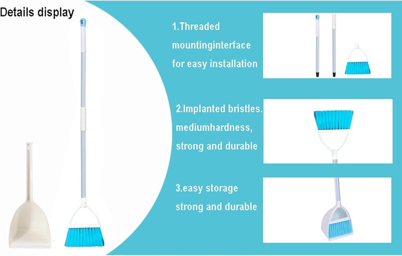 Xifando Mini Broom with Dustpan for Kids,Little Housekeeping Helper Set (White+Sky Blue) - Image 4